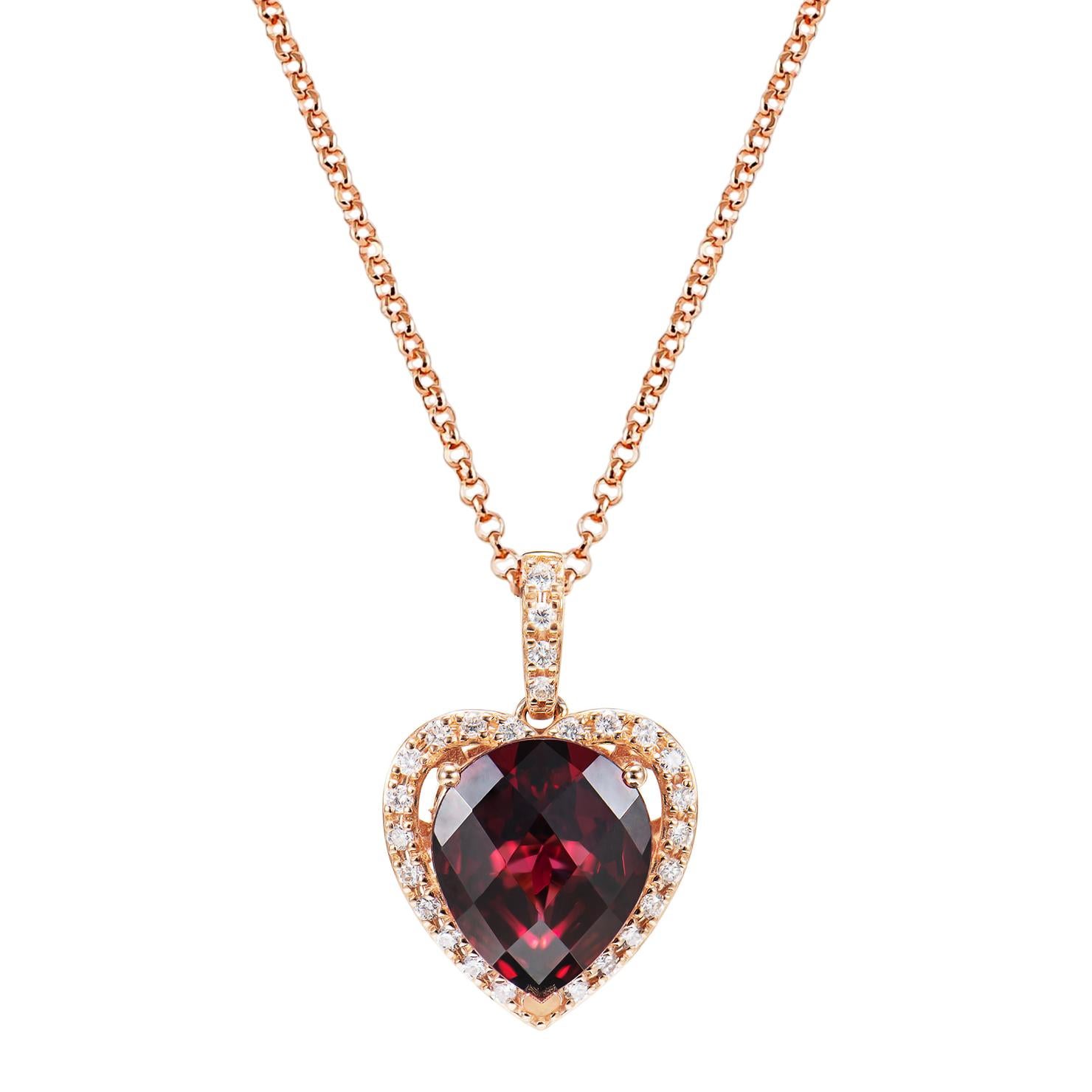 Taille poire Sunita Nahata Rhodolite 4.30 carats Pendentif en or rose 18 carats avec diamant en vente