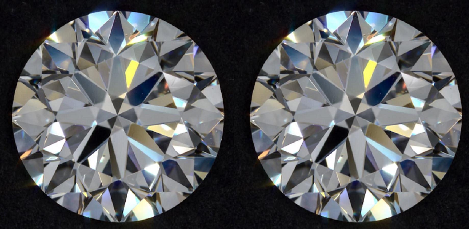 4 carat of pair of round brilliant cut natural diamonds offer fantastic size, beautiful white color, a clean appearance, and a lively play of light! They are 100% natural earth mined diamonds and have not received any treatments or enhancements of