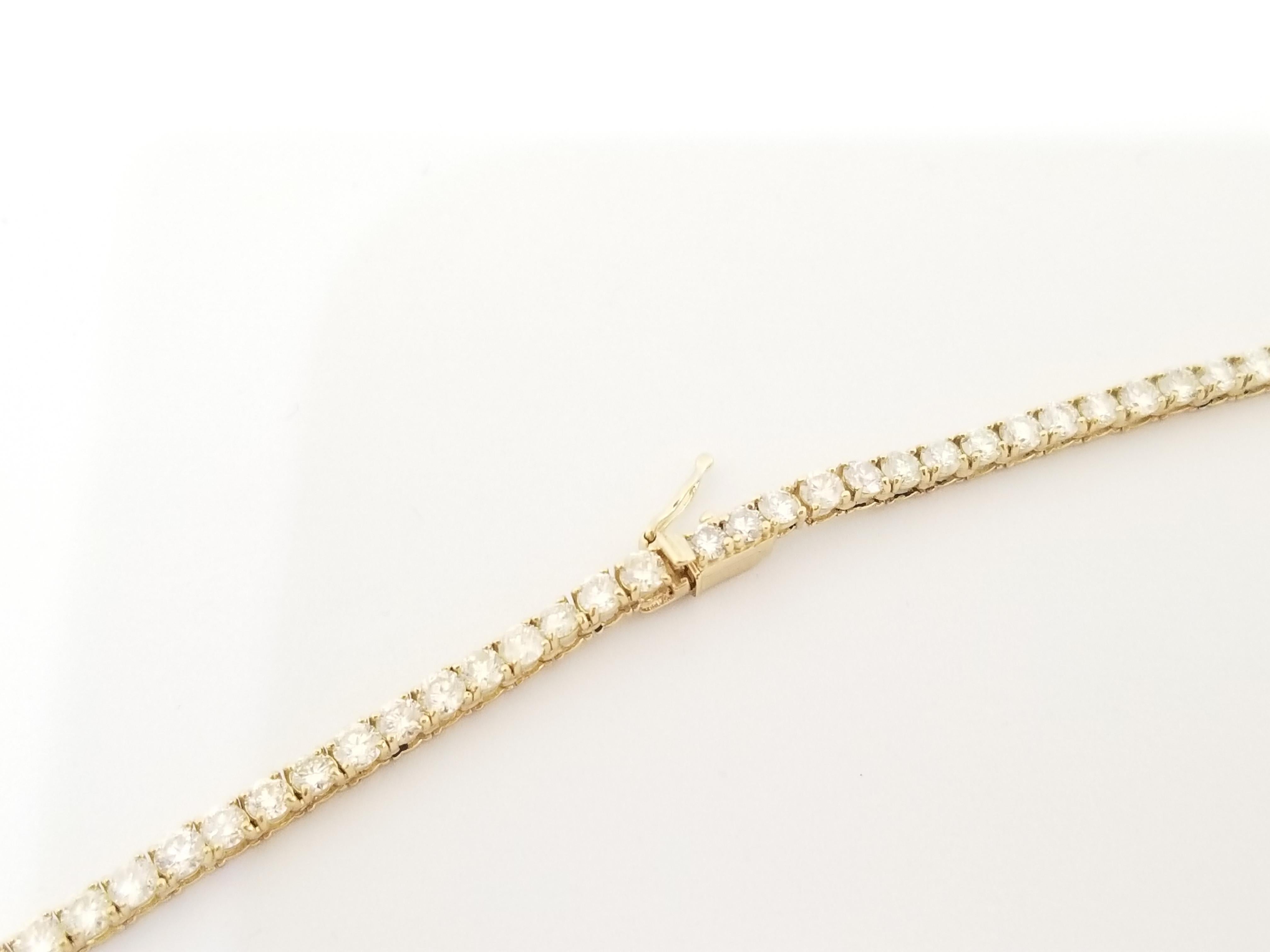 4.30 Carat Round Diamond 14 Karat Yellow Gold Tennis Necklace In New Condition In Great Neck, NY