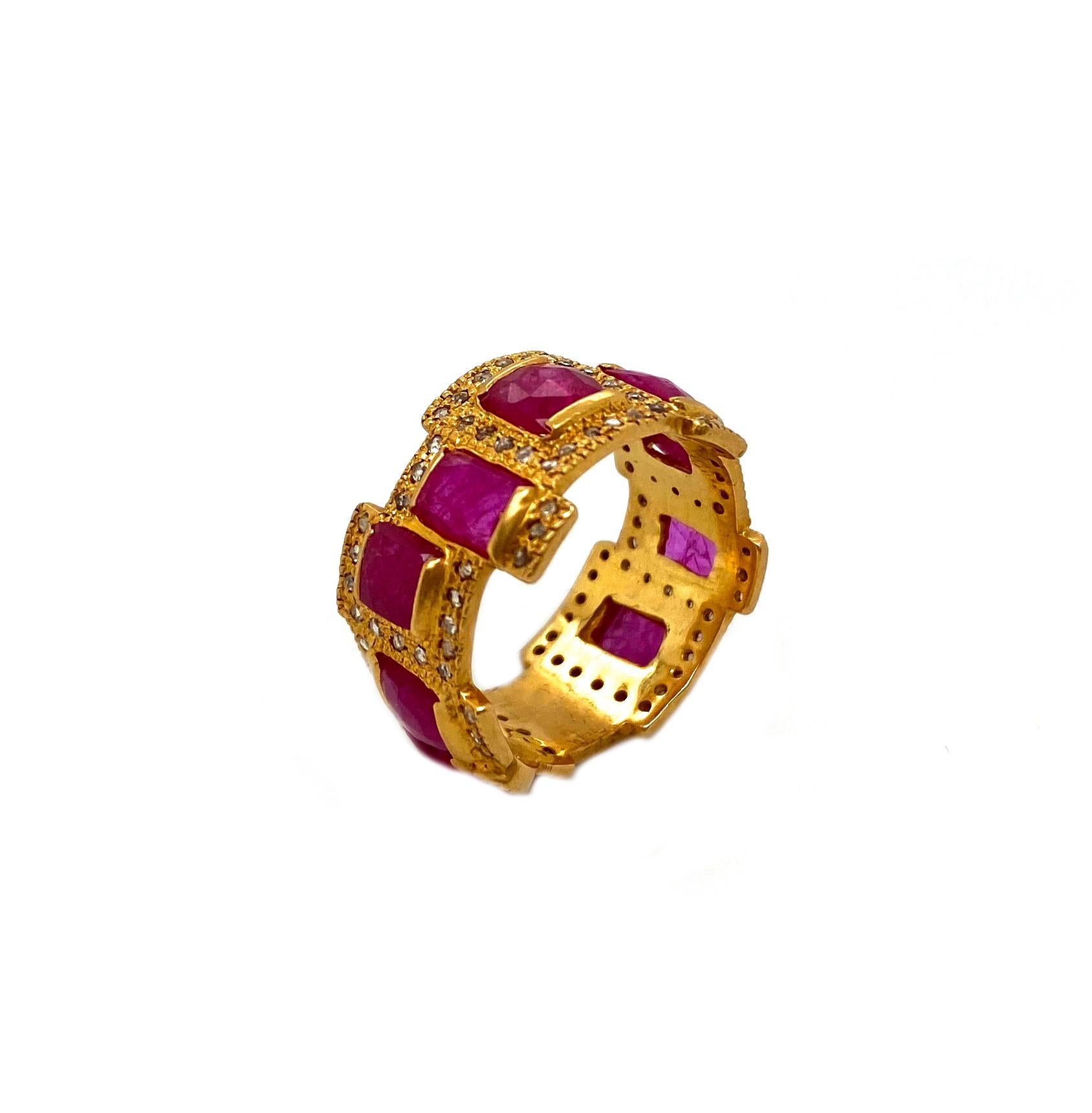 The simple yet bold statement piece. Of the beautifully designed band ring set in a rich 20 karat yellow gold. And 4.30cts Ruby and diamonds surround it at 0.62cts, brought to you by one of Coomi's impeccable collection, Luminosity, which consists