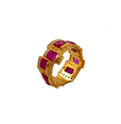 4.30 Carat Ruby Mosaic Art Deco Style Band Ring in 20 Karat Yellow Gold