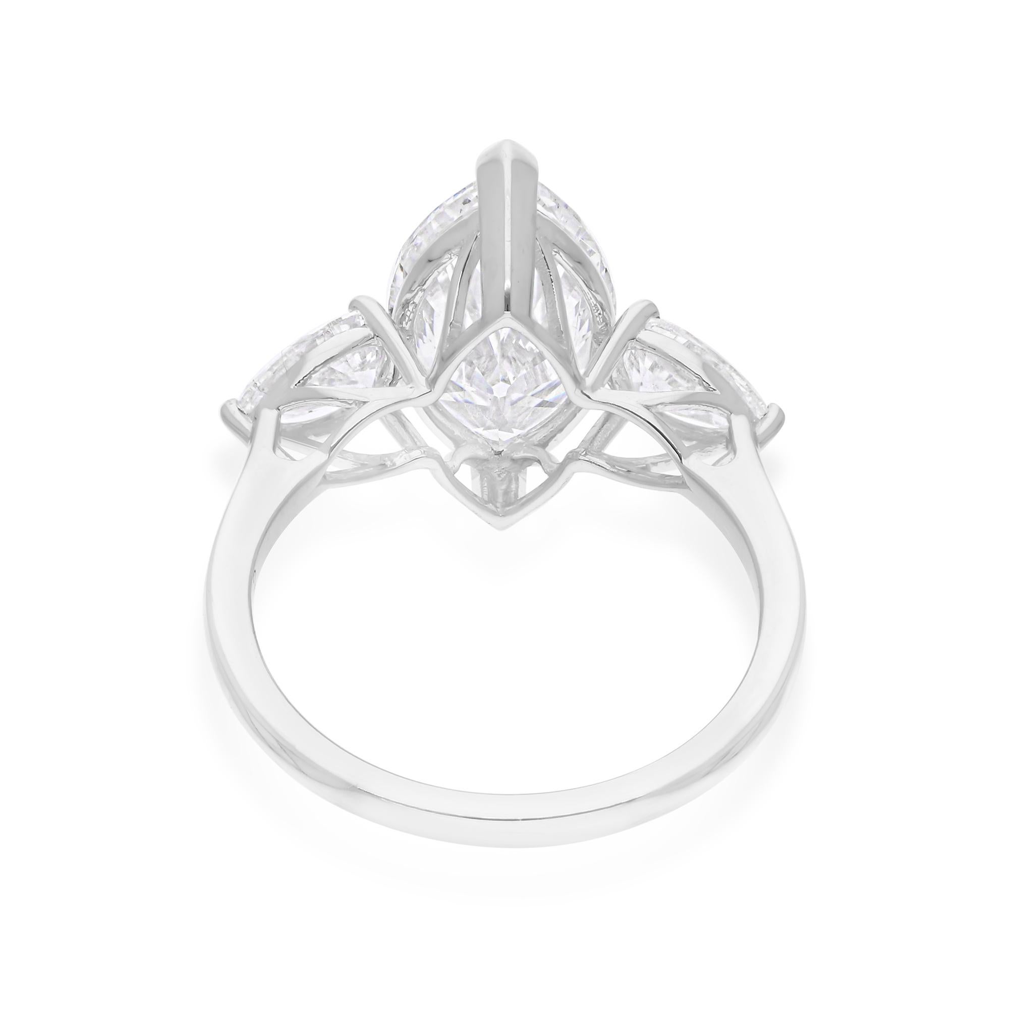 Women's or Men's 4.30 Carat SI/H Marquise Pear Brilliant Cut Diamond Ring 18 Karat White Gold For Sale