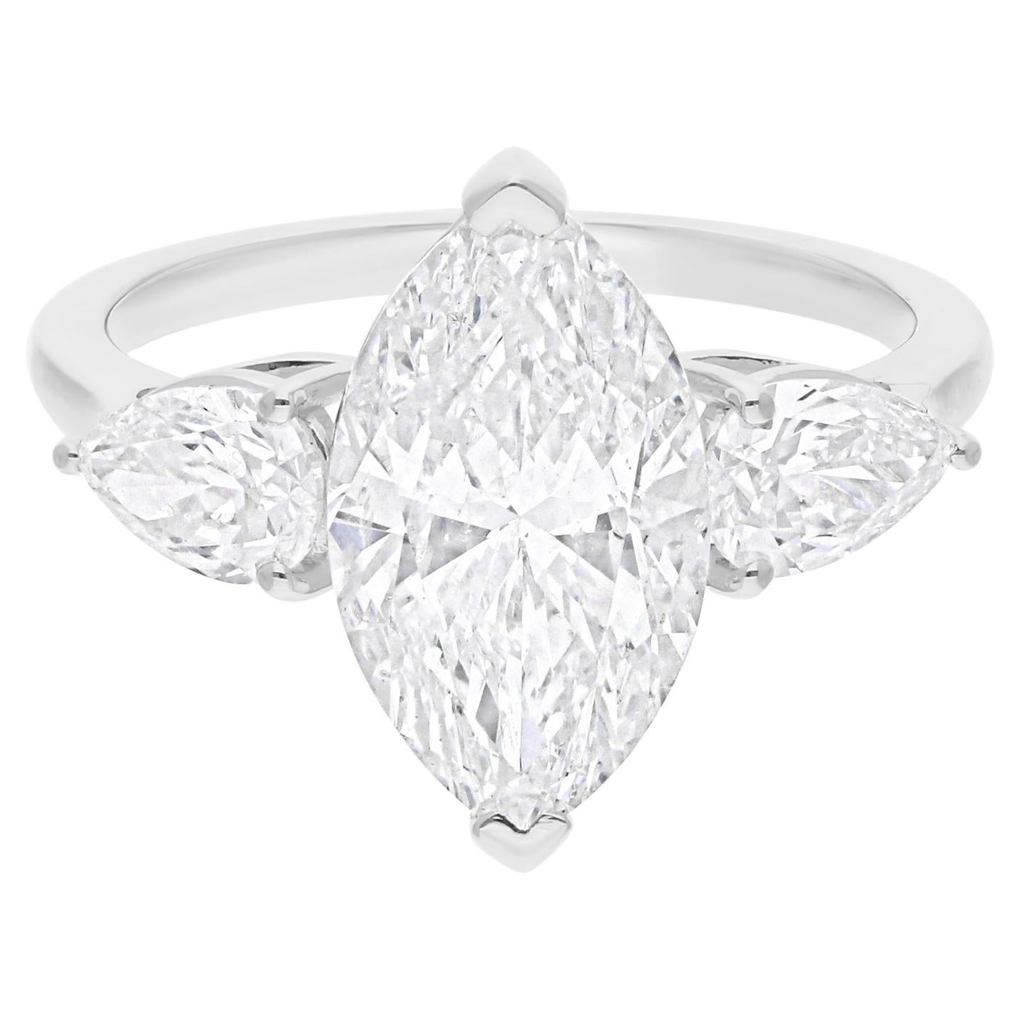 4.30 Carat SI/H Marquise Pear Brilliant Cut Diamond Ring 18 Karat White Gold