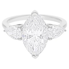 4.30 Carat SI/H Marquise Pear Brilliant Cut Diamond Ring 18 Karat White Gold