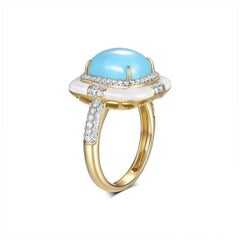 4.30 Carat Sleeping Beauty Turquoise Diamond Ring in 18 Karat Yellow Gold