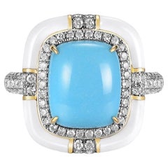 Bague Sleeping Beauty en or jaune 18 carats avec diamants et turquoise de 4,30 carats