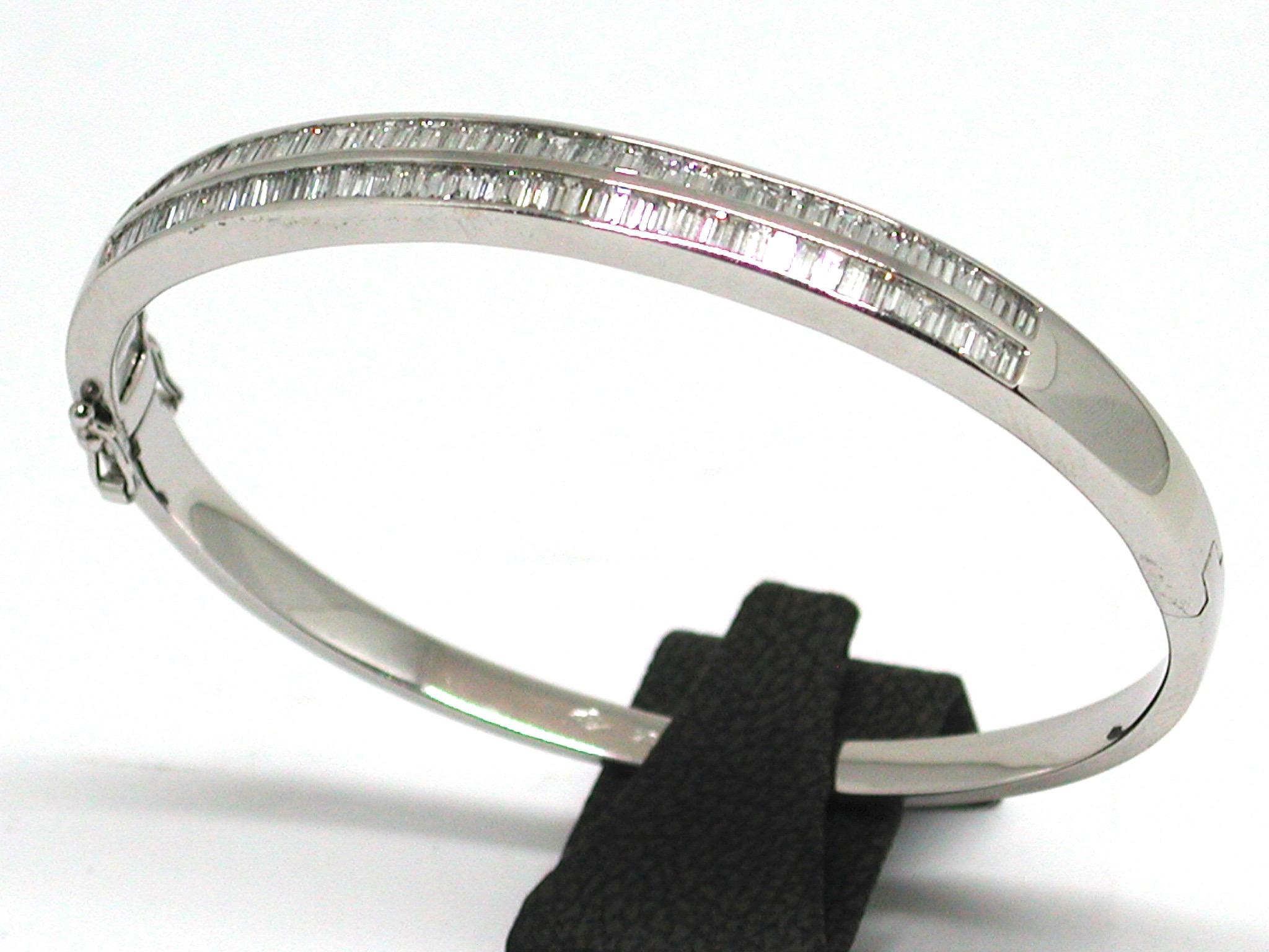 Contemporary 4.30 Carat White Gold Diamond Baguette Bangle For Sale