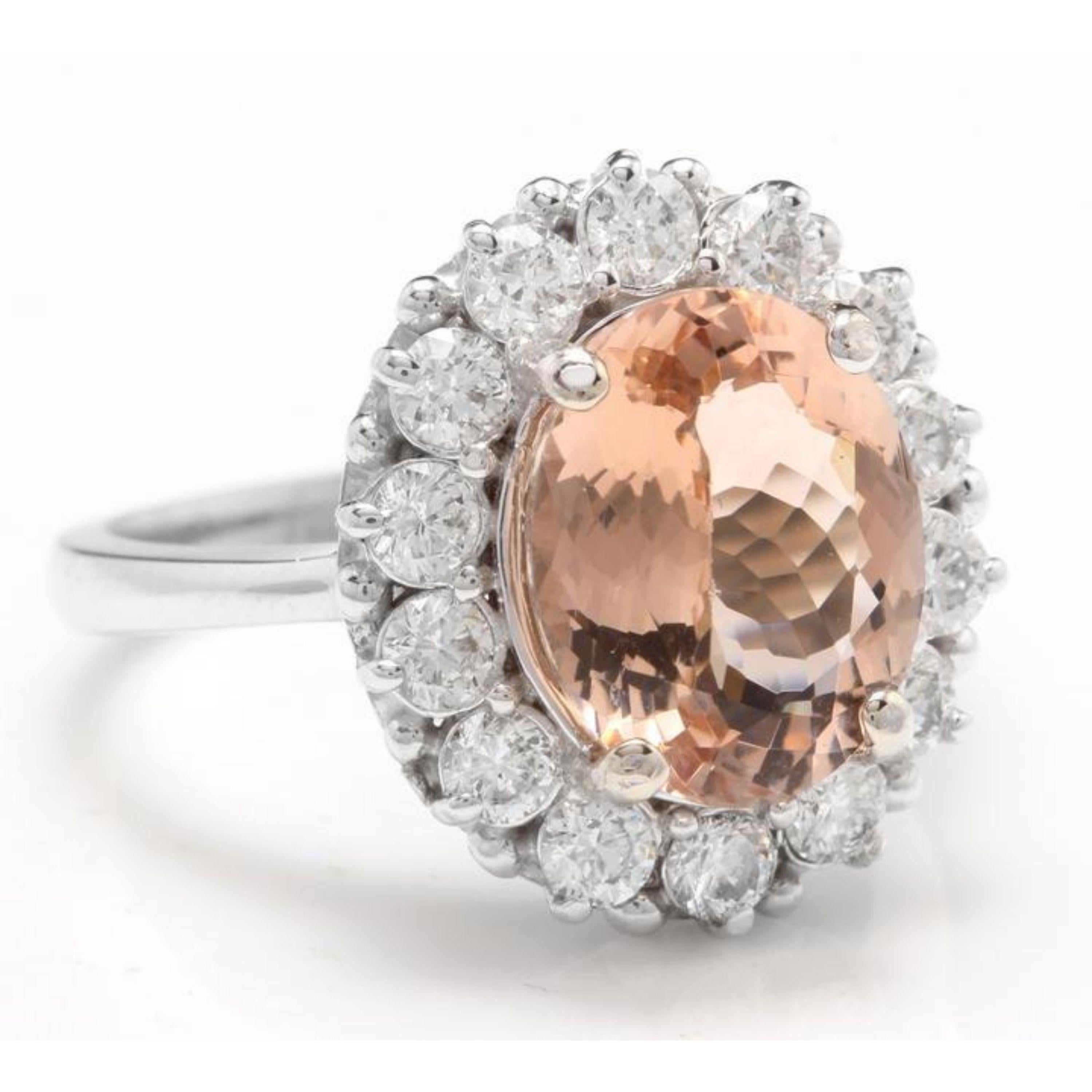 4.30 Carats Impressive Natural Morganite and Diamond 14K Solid White Gold Ring

Total Morganite Weight is: Approx. 3.30 Carats

Morganite Measures: Approx. 11.00 x 9.00mm

Morganite Treatment: Heating

Natural Round Diamonds Weight: Approx. 1.00