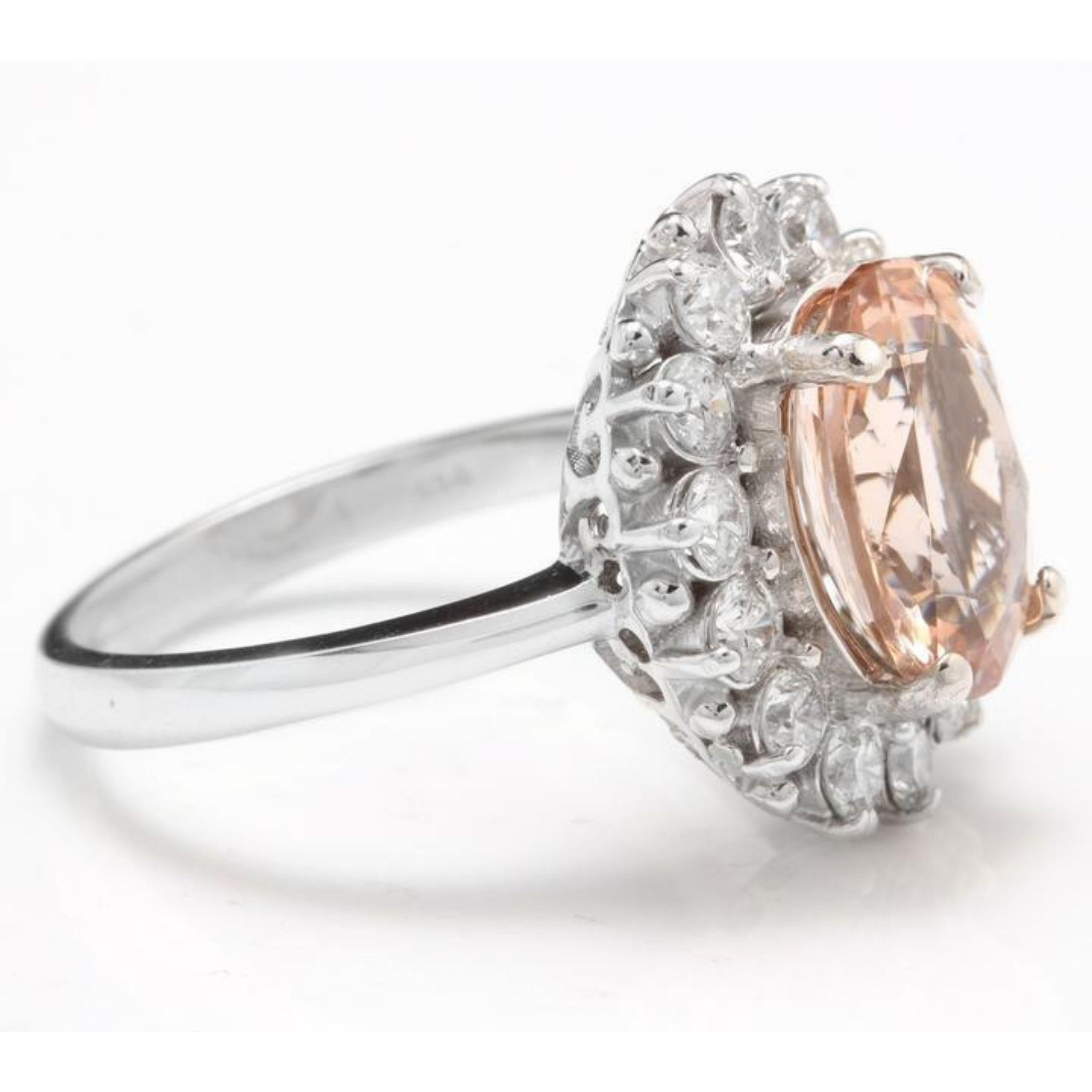 Rose Cut 4.30 Carat Impressive Natural Morganite and Diamond 14 Karat Solid Gold Ring For Sale
