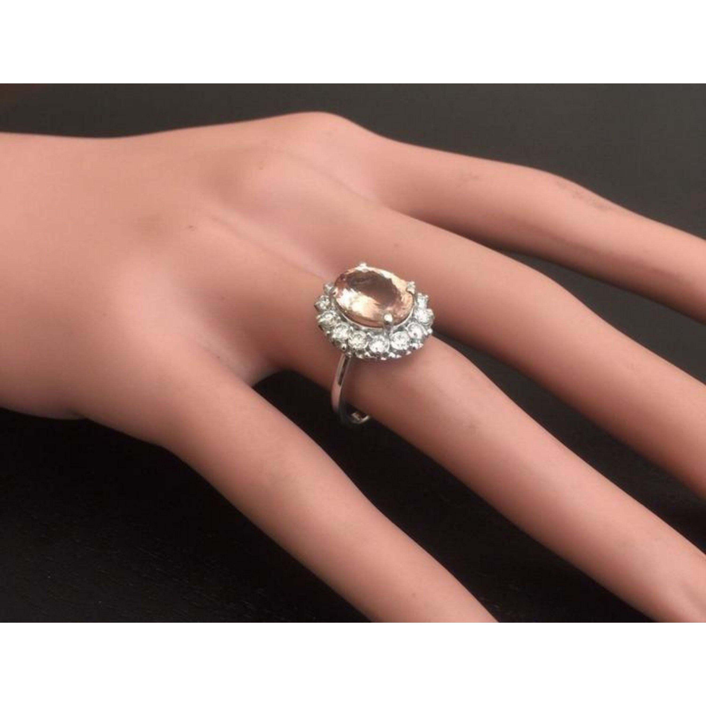 Women's 4.30 Carat Impressive Natural Morganite and Diamond 14 Karat Solid Gold Ring For Sale