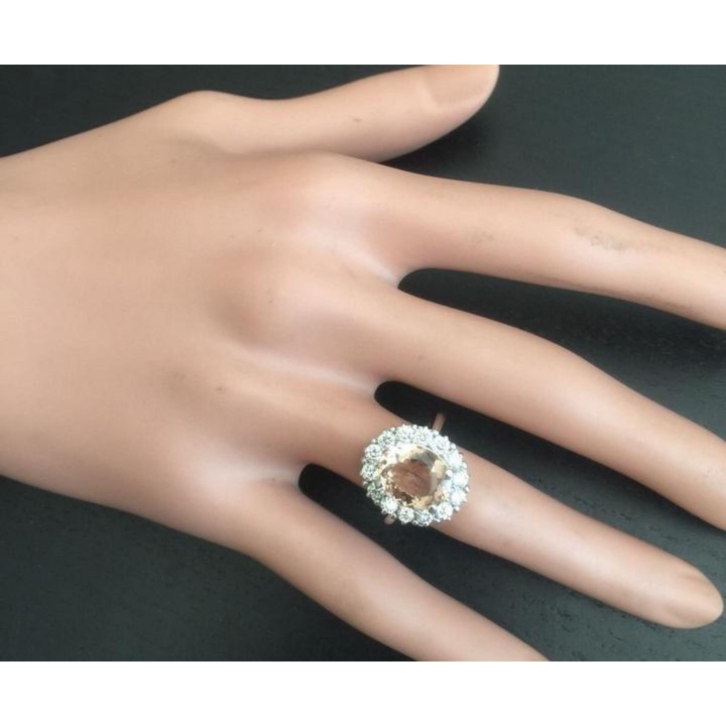 4.30 Carat Impressive Natural Morganite and Diamond 14 Karat Solid Gold Ring For Sale 2
