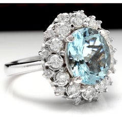 4.30 Carat Natural Aquamarine and Diamond 14 Karat Solid White Gold Ring
