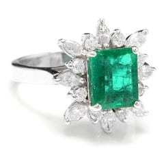 4.30 Carat Natural Emerald and Diamond 14 Karat Solid White Gold Ring