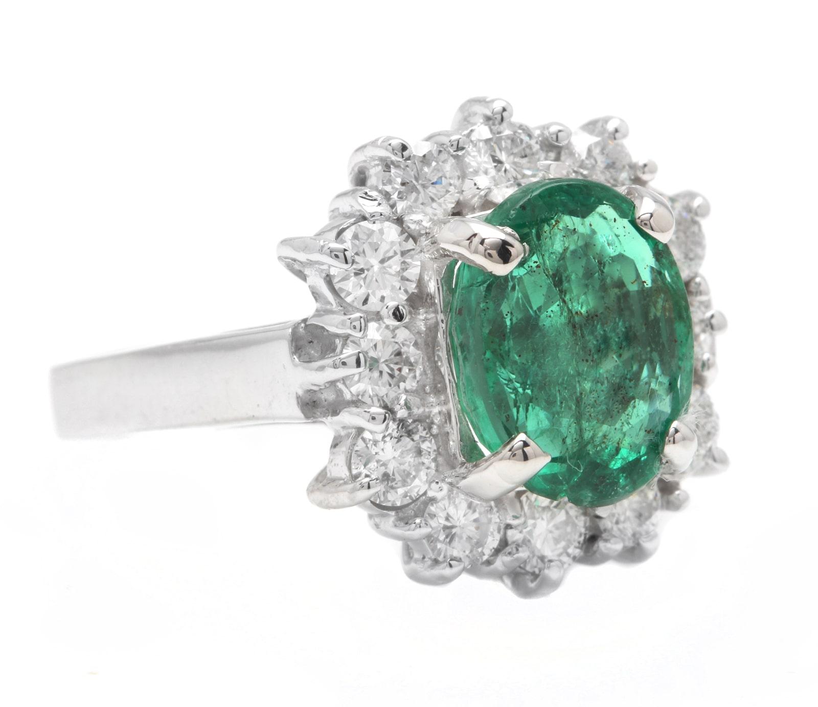 4.30 Carats Natural Emerald and Diamond 14K Solid White Gold Ring

Suggested Replacement Value:  Approx. $8,600.00

Total Natural Cushion Cut Emerald Weight is: Approx. 3.00 Carats (transparent )

Emerald Measures: Approx.  10.00 x 8.00mm

Emerald