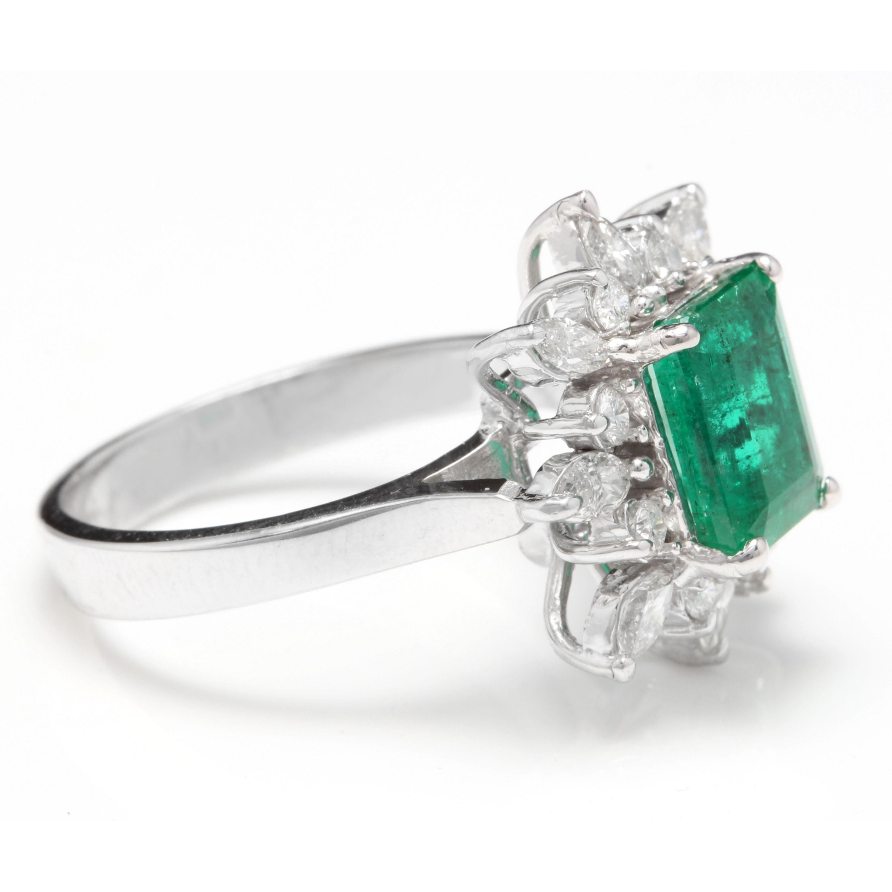 4.30 Carat Natural Emerald and Diamond 14 Karat Solid White Gold Ring ...