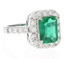 4.30 Carat Natural Emerald and Diamond 18 Karat Solid White Gold Ring