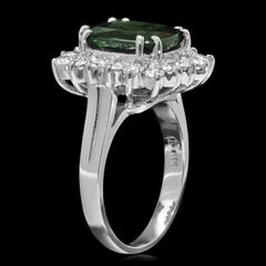 Bague en or blanc massif 14 carats avec tourmaline verte naturelle de 4,30 carats et diamants