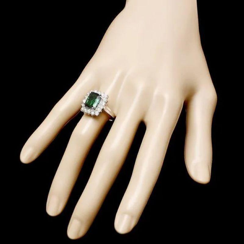 4.30 Carats Natural Green Tourmaline and Diamond 14K Solid White Gold Ring In New Condition For Sale In Los Angeles, CA