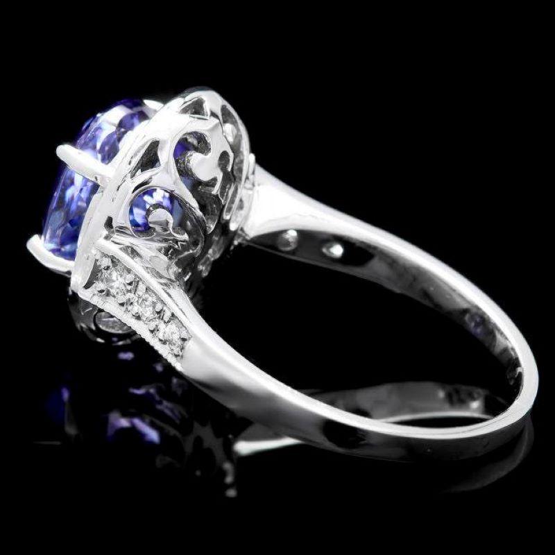 Mixed Cut 4.30 Carats Natural Tanzanite and Diamond 14K Solid White Gold Ring For Sale
