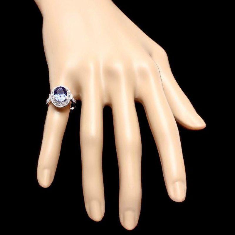 Women's 4.30 Carats Natural Tanzanite and Diamond 14K Solid White Gold Ring For Sale