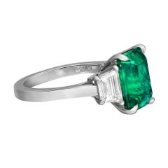 4.30 Carats Octagonal Zambian Green Emerald & Diamond Engagement Ring Platinum