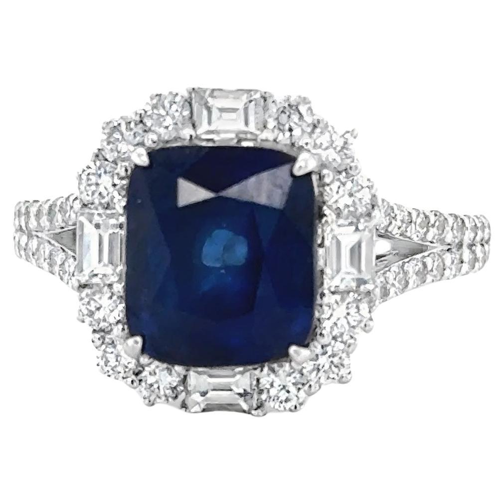 4.30 Carats Royal Blue Cushion Sapphire and Diamond White Gold Cocktail Ring