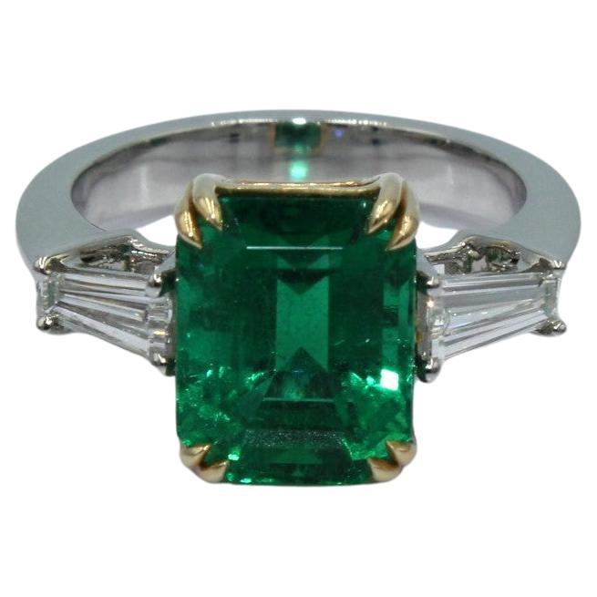 4.30 Carat Emerald & Diamond Ring For Sale