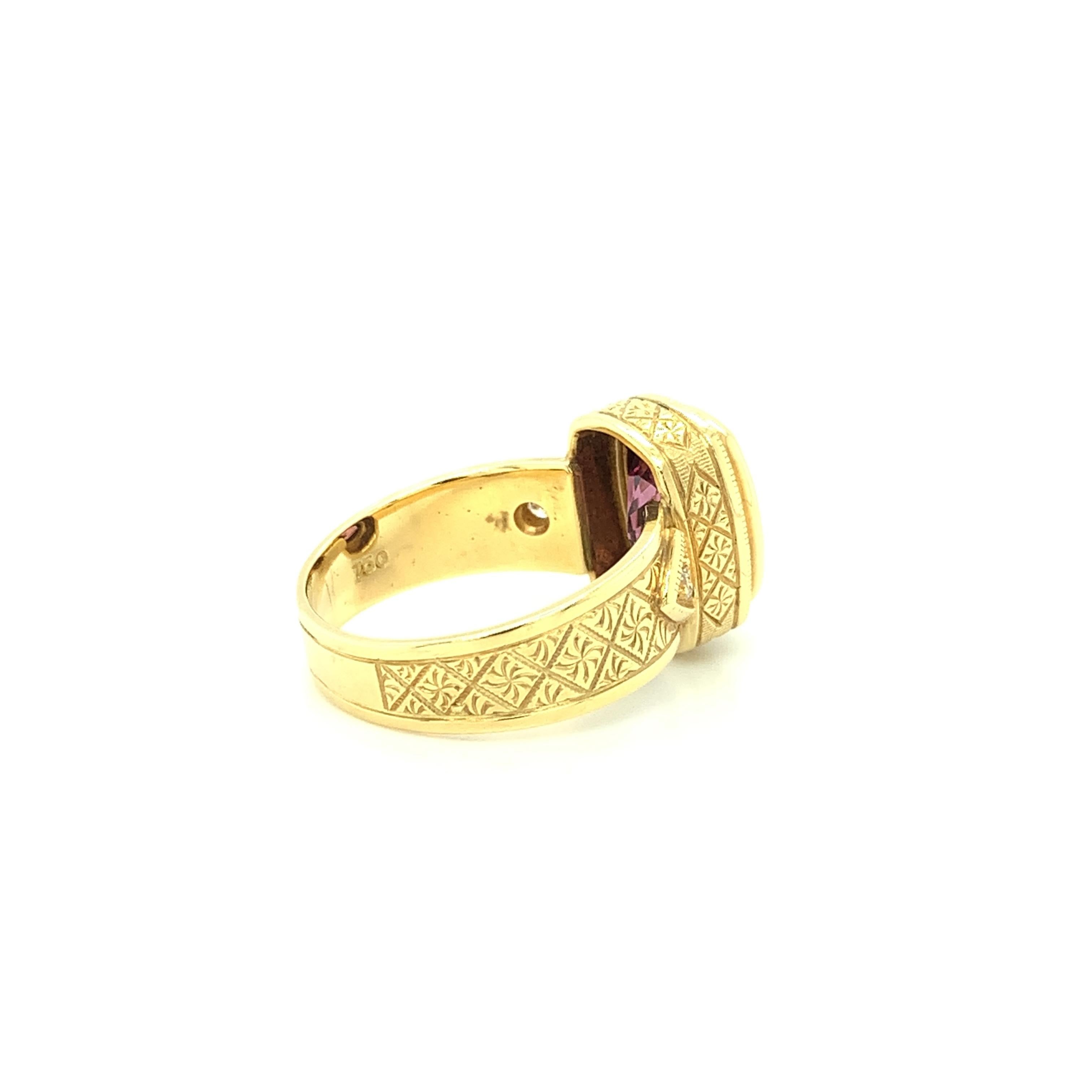 Women's or Men's 4.30 Carat Rhodolite Garnet and Diamond Band Ring in 18k Yellow Gold For Sale