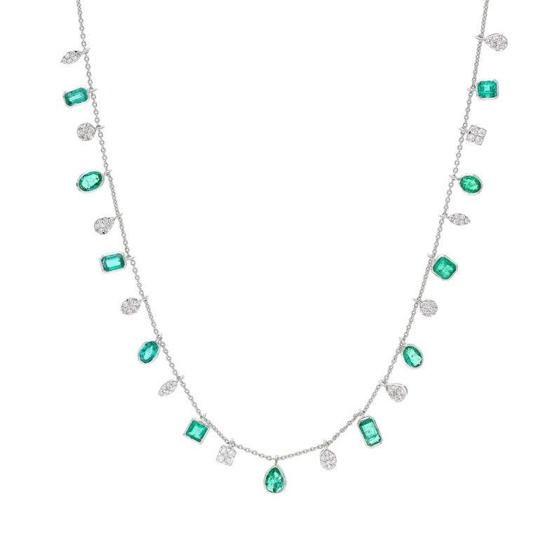 4,30 cts. Collar Gargantilla Esmeralda Natural, Oro Blanco 18k Bisel Diamante Natural 2