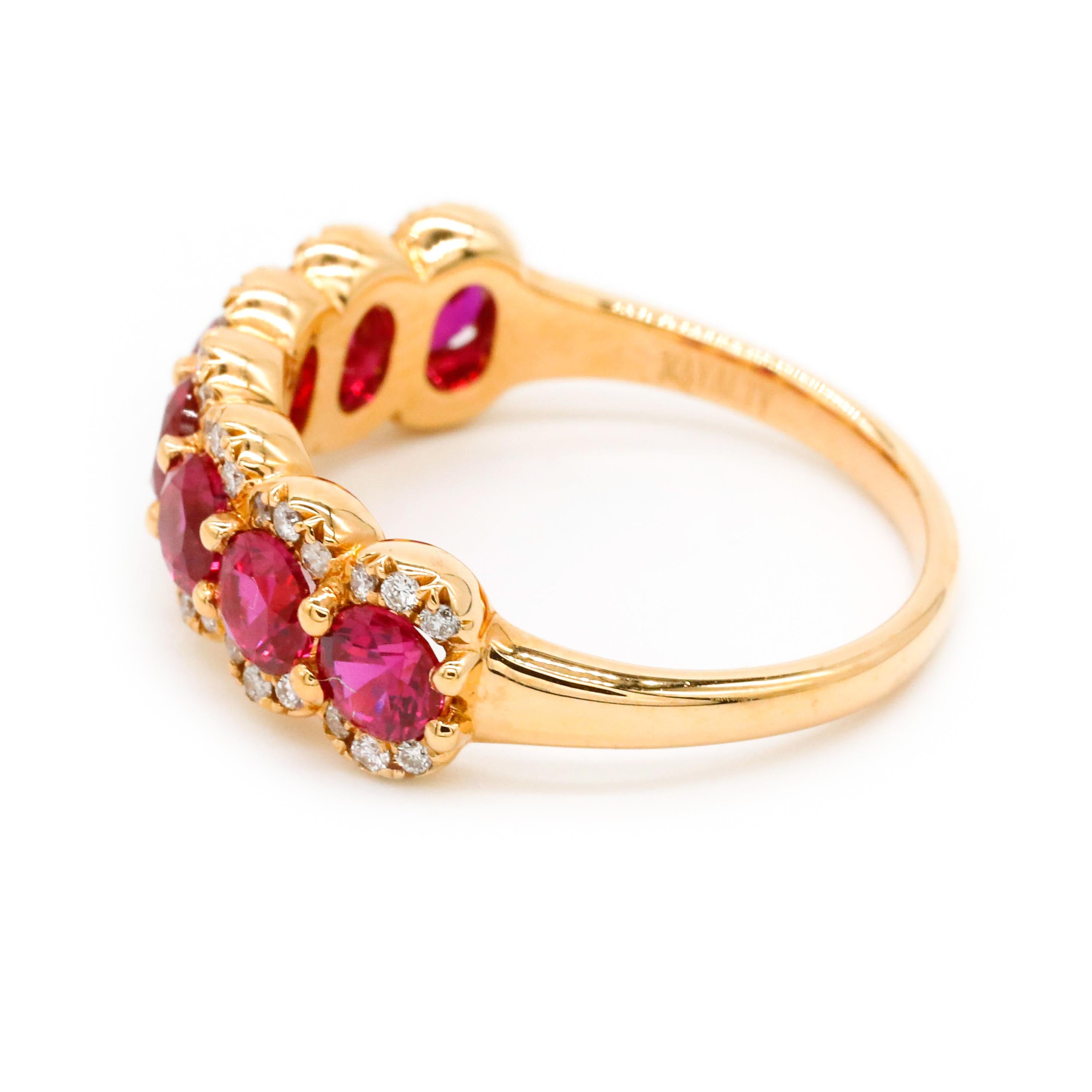 4.30 TCW Round Cut Ruby Prong Set Diamond Band Ring in 18 k Gold Yellow Jewelry

A wedding band or an Anniversary ring - this ring is just perfection. Featuring a single row of 4.30 TCW natural ruby stones of Round cut, set in a prong setting.