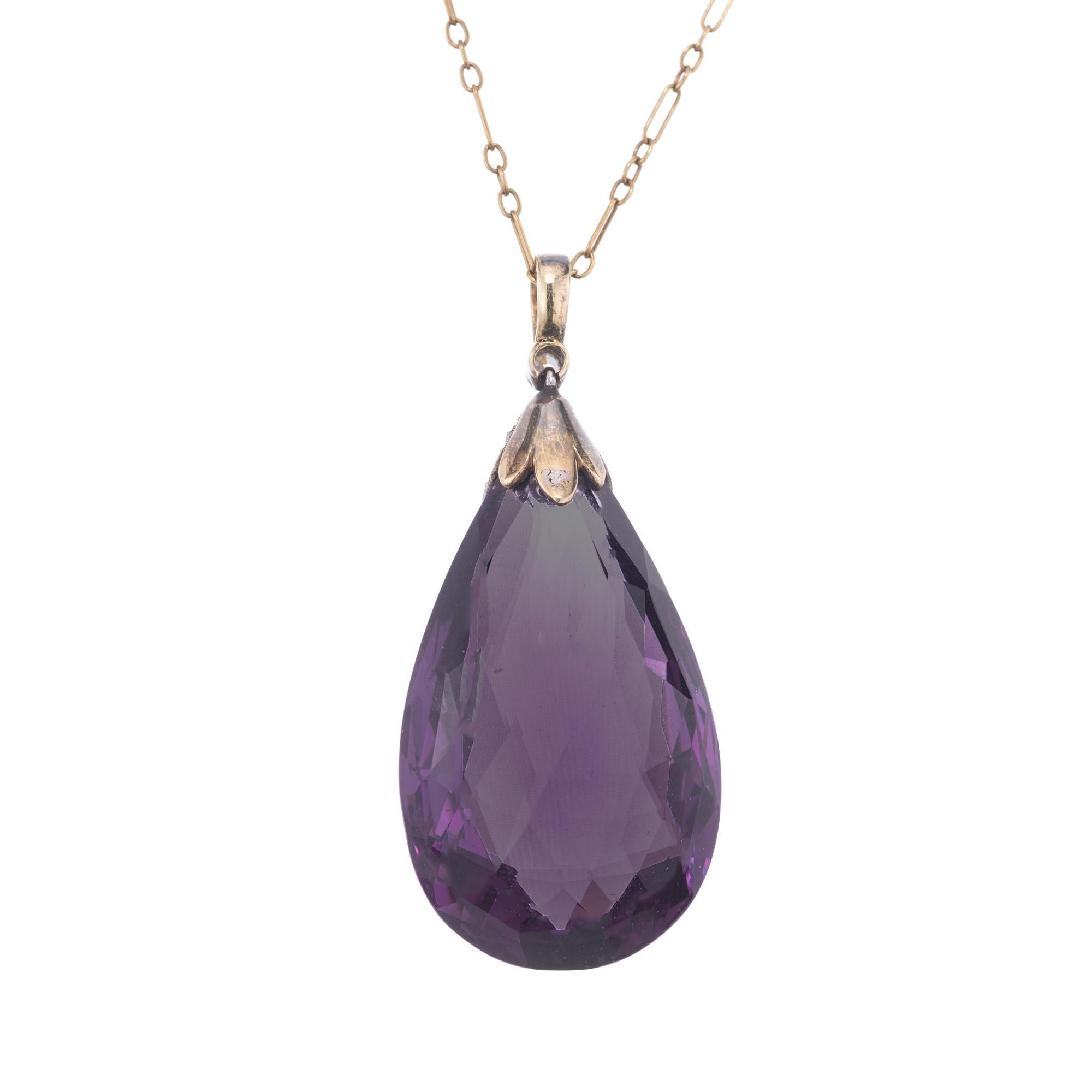 43,00 Carat Pear Briolette Amethyst Collana in argento e oro giallo In condizioni buone in vendita a Stamford, CT