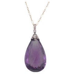 43,00 Karat birnenförmiger Briolette Amethyst Gelbgold Silber-Anhänger Halskette