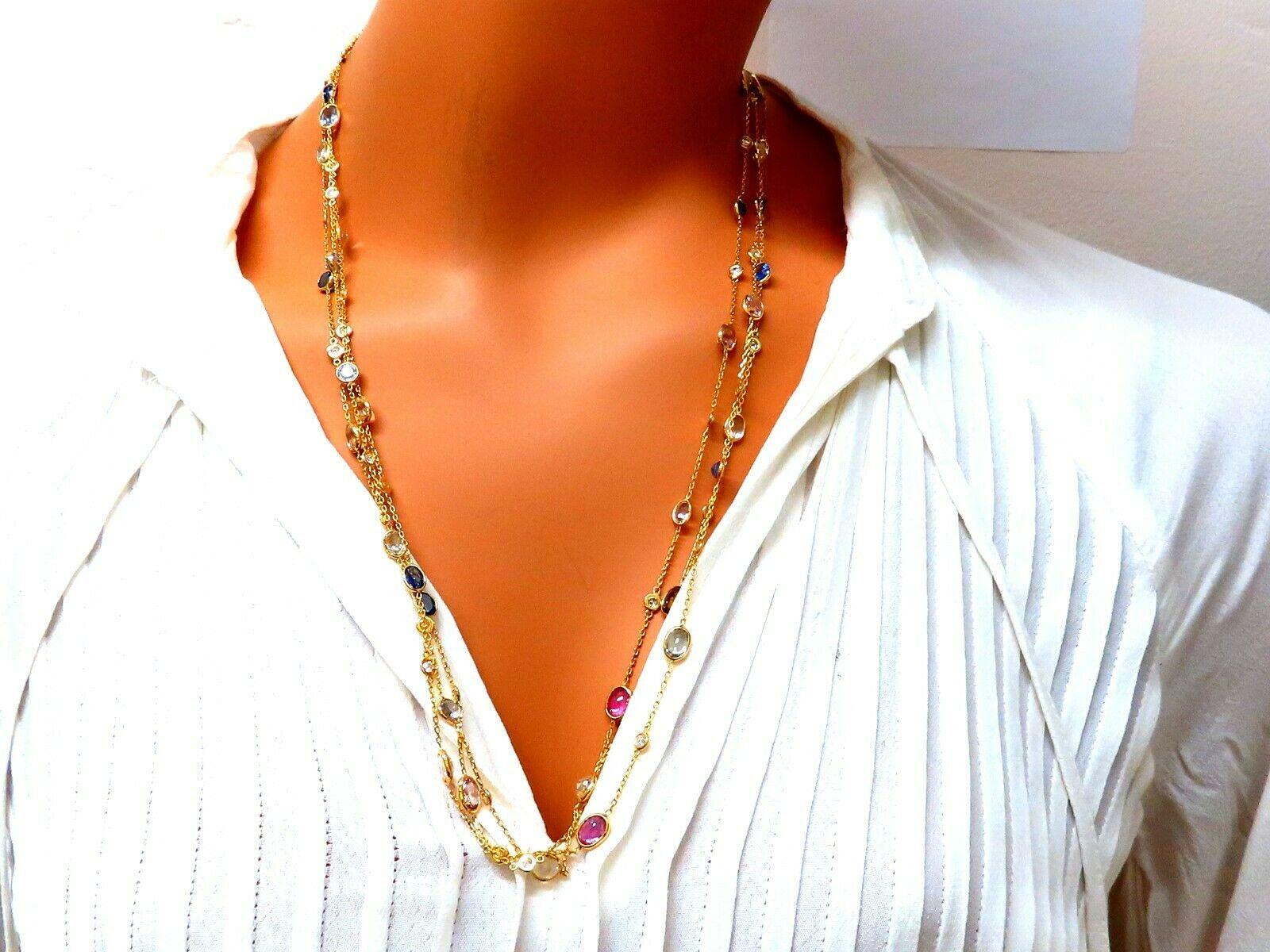 Women's or Men's 43.05 Carat Natural Vivid Sapphires Diamonds Yard Necklace 14 Karat 4-Tier Wrap For Sale