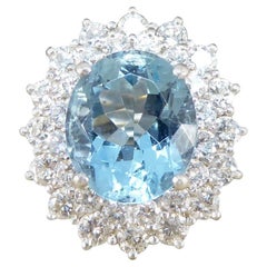 4.30ct Aquamarine and Diamond Double Cluster Ring in Platinum
