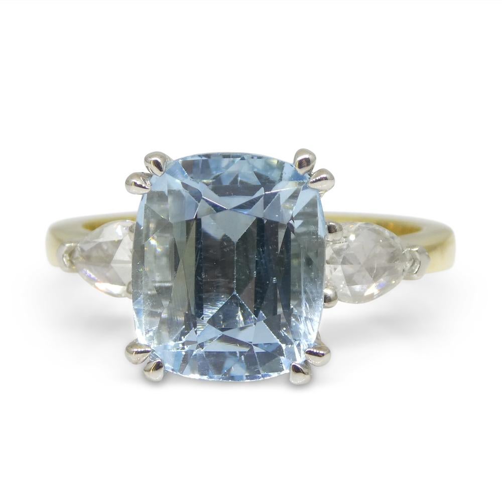 4.30ct Aquamarine, Rose Cut Diamond Statement or Engagement Ring set in 18k Yell For Sale 9
