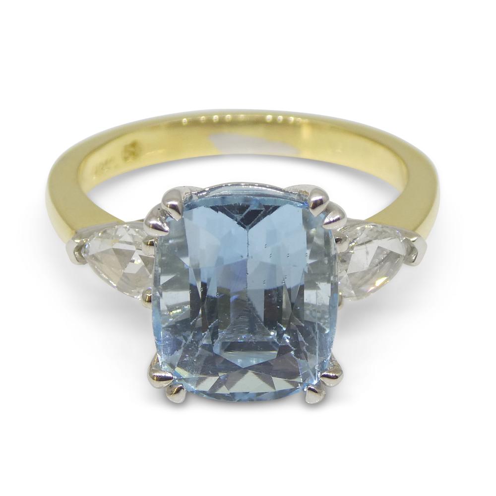 4.30ct Aquamarine, Rose Cut Diamond Statement or Engagement Ring set in 18k Yell For Sale 11