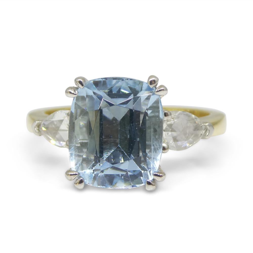 4.30ct Aquamarine, Rose Cut Diamond Statement or Engagement Ring set in 18k Yell For Sale 12