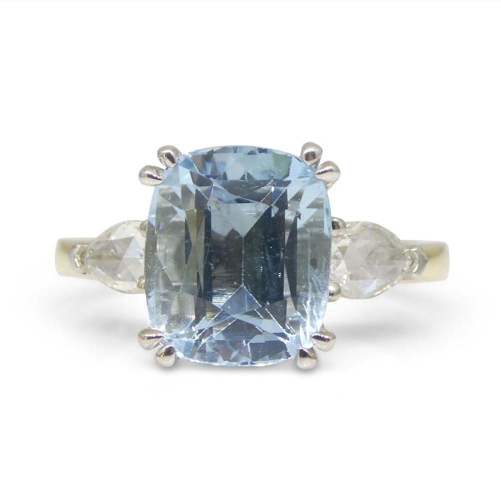 4.30ct Aquamarine, Rose Cut Diamond Statement or Engagement Ring set in 18k Yell For Sale 13