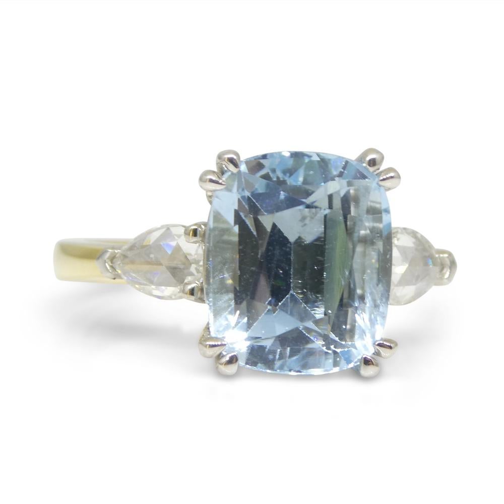 4.30ct Aquamarine, Rose Cut Diamond Statement or Engagement Ring set in 18k Yell For Sale 14
