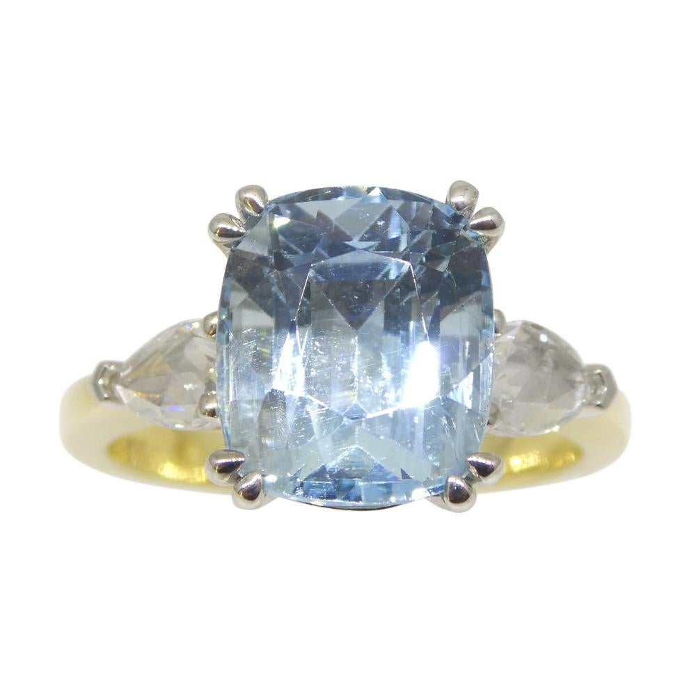 Contemporary 4.30ct Aquamarine, Rose Cut Diamond Statement or Engagement Ring set in 18k Yell For Sale