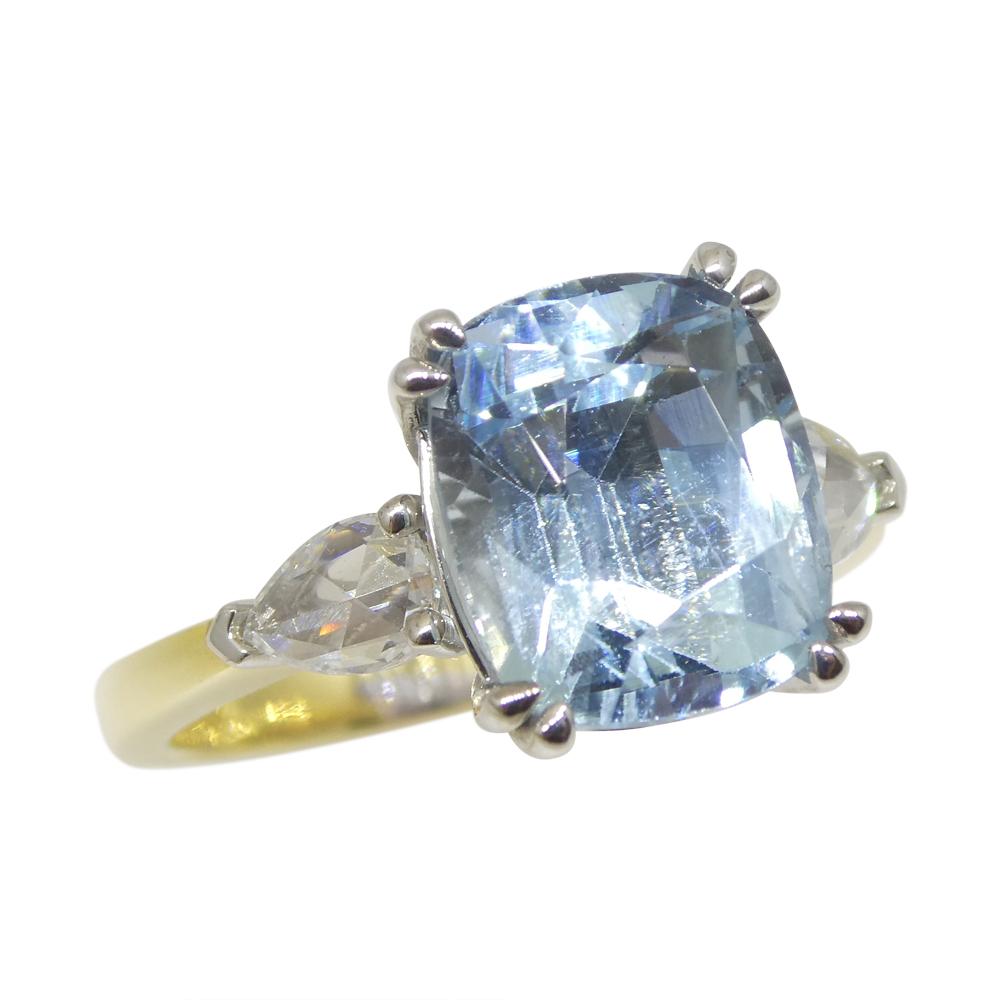 Brilliant Cut 4.30ct Aquamarine, Rose Cut Diamond Statement or Engagement Ring set in 18k Yell For Sale