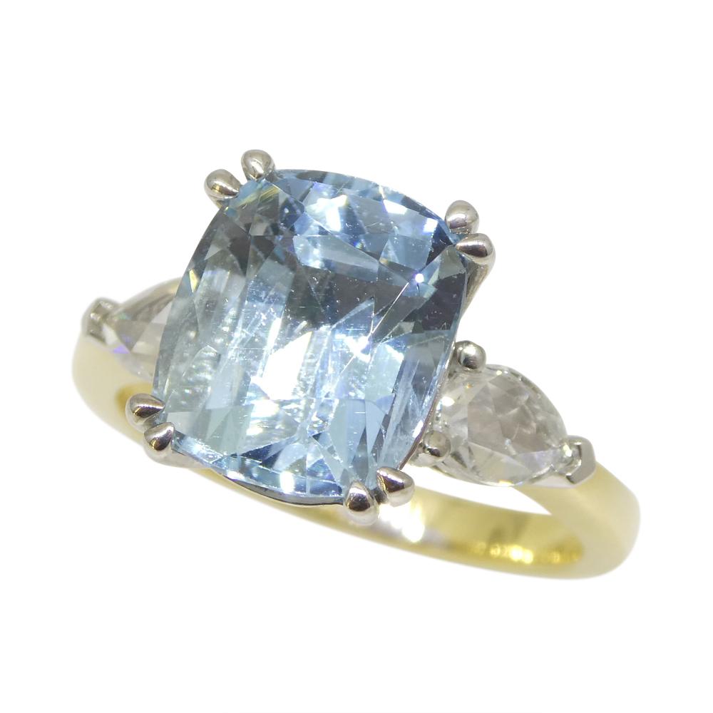 4.30ct Aquamarine, Rose Cut Diamond Statement or Engagement Ring set in 18k Yell In New Condition For Sale In Toronto, Ontario