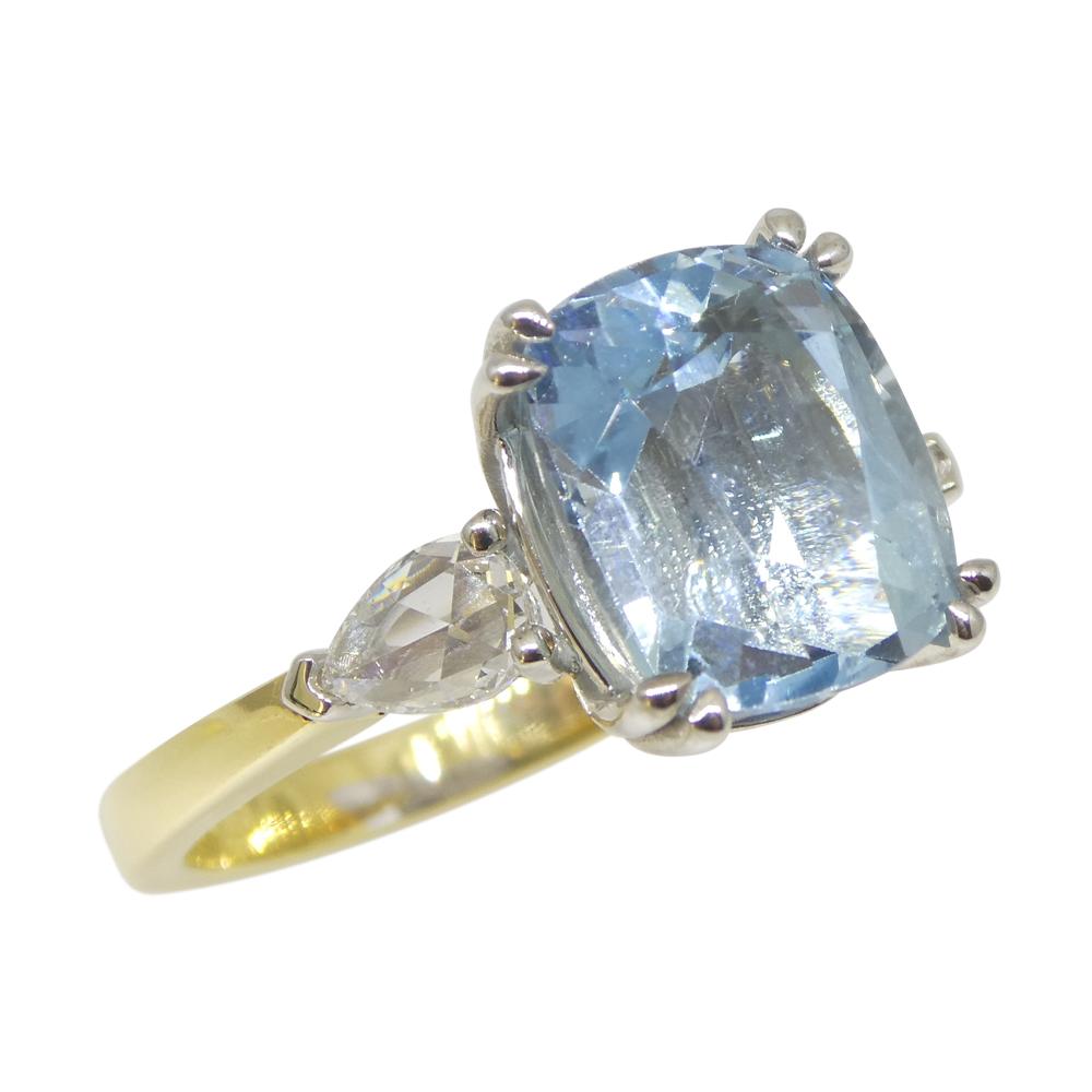 4.30ct Aquamarine, Rose Cut Diamond Statement or Engagement Ring set in 18k Yell For Sale 1