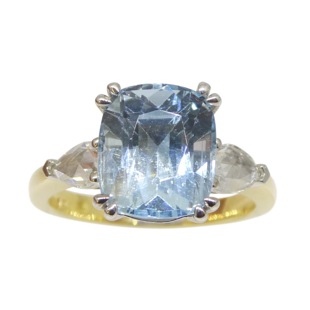 4.30ct Aquamarine, Rose Cut Diamond Statement or Engagement Ring set in 18k Yell For Sale 2