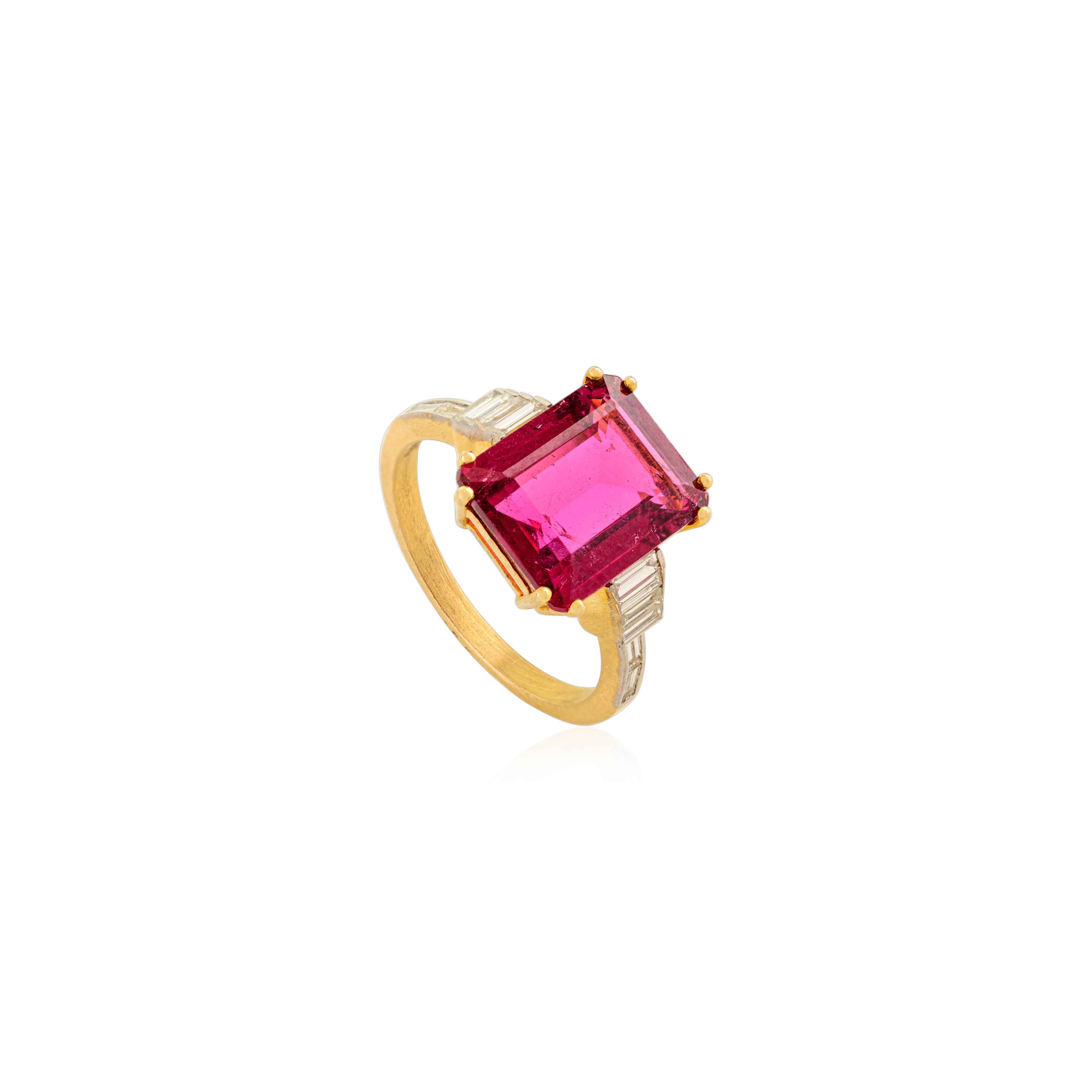 in vendita:  Anello da cocktail con rubino e diamanti baguette in stile Art Déco da 4,30 carati in oro giallo 14k 5