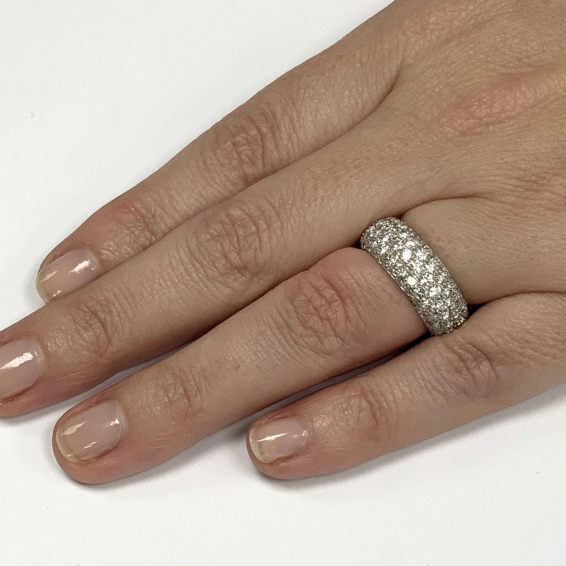 4.30ct total weight of brilliant dazzling G color SI clarity diamonds! This 5 row stunner is set in Platinum, 7.5 mm and a size 6. If you don't see something, say something! We would be happy to work with you to create your dream ring!