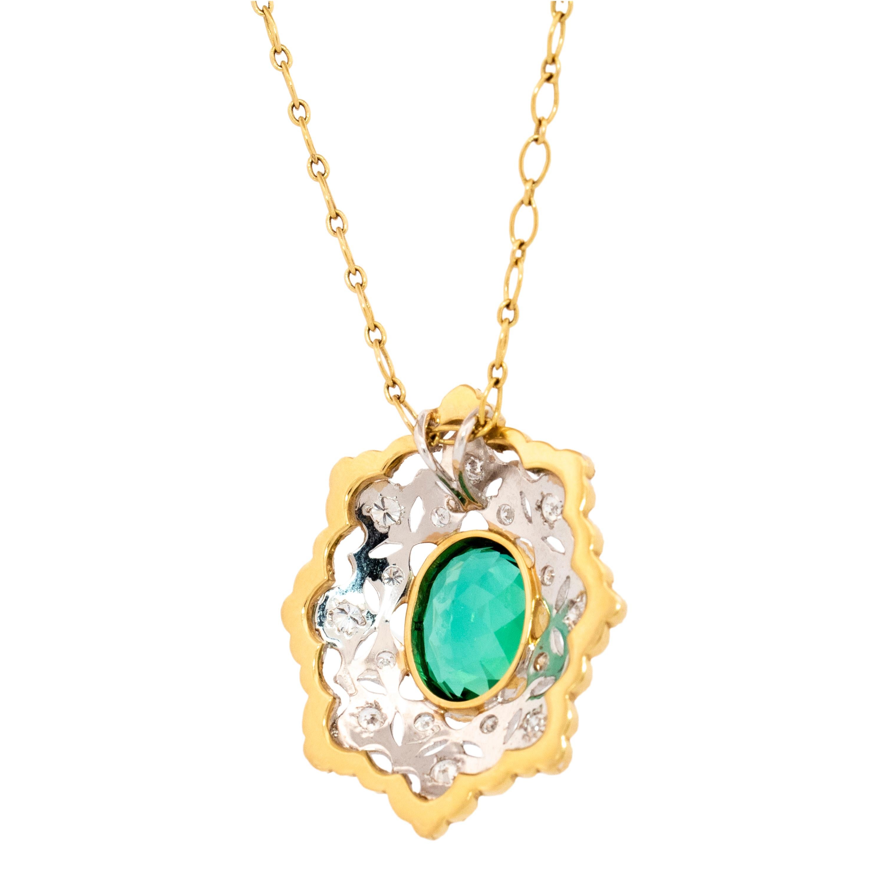 Oval Cut 4.30ct Green Tourmaline and 18kt Gold Necklace, Made in Italy by Cynthia Scott For Sale