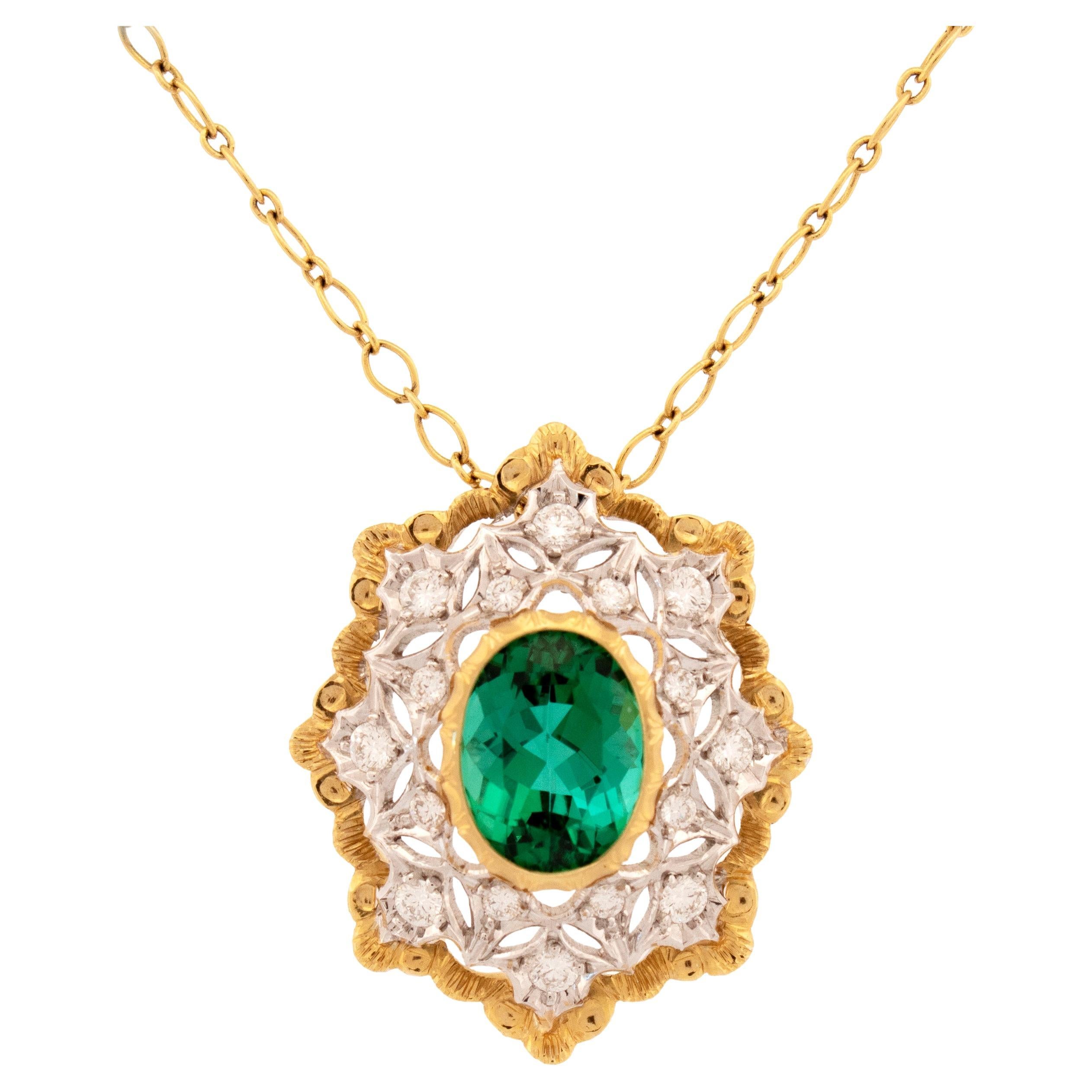 Halskette aus 4,30 Karat grünem Turmalin und 18 Karat Gold, hergestellt in Italien von Cynthia Scott im Angebot