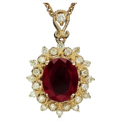 Pendentif en or jaune massif 14 carats avec rubis naturel de 4,30 carats et diamants