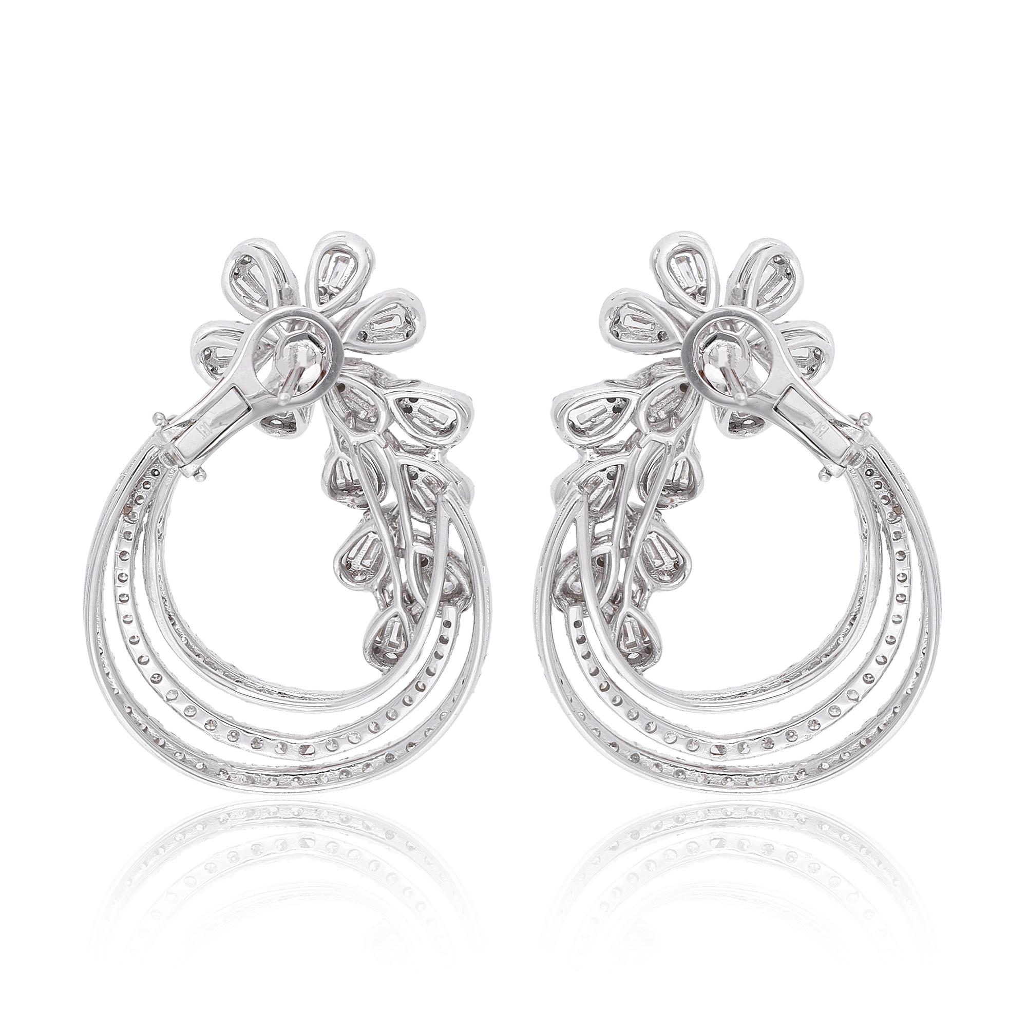 Women's 4.31 Carat Baguette Round Diamond Earrings 18 Karat White Gold Handmade Jewelry For Sale